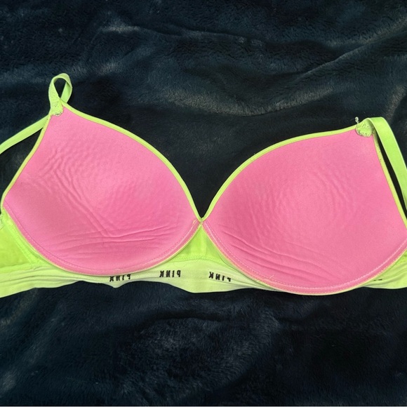 *PINK* Lime Green Wireless Push-Up Bra / 36C - Picture 2 of 3